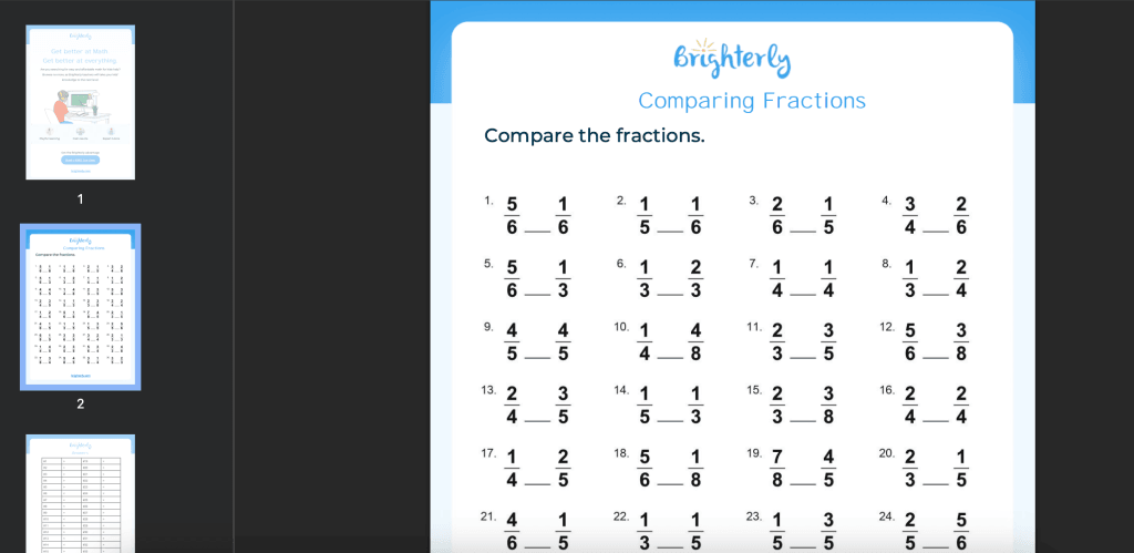 Comparing Fractions Worksheet 4th Grade-1