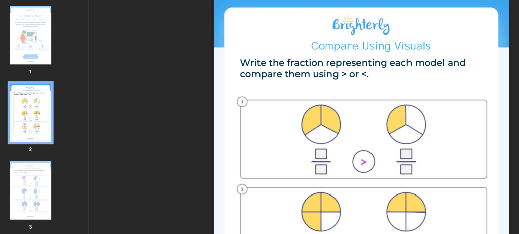 Comparing fractions worksheet: Examples by Brighterly