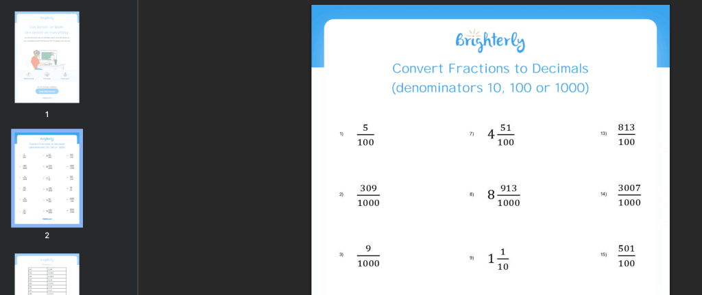 Fraction to decimal worksheet: Examples