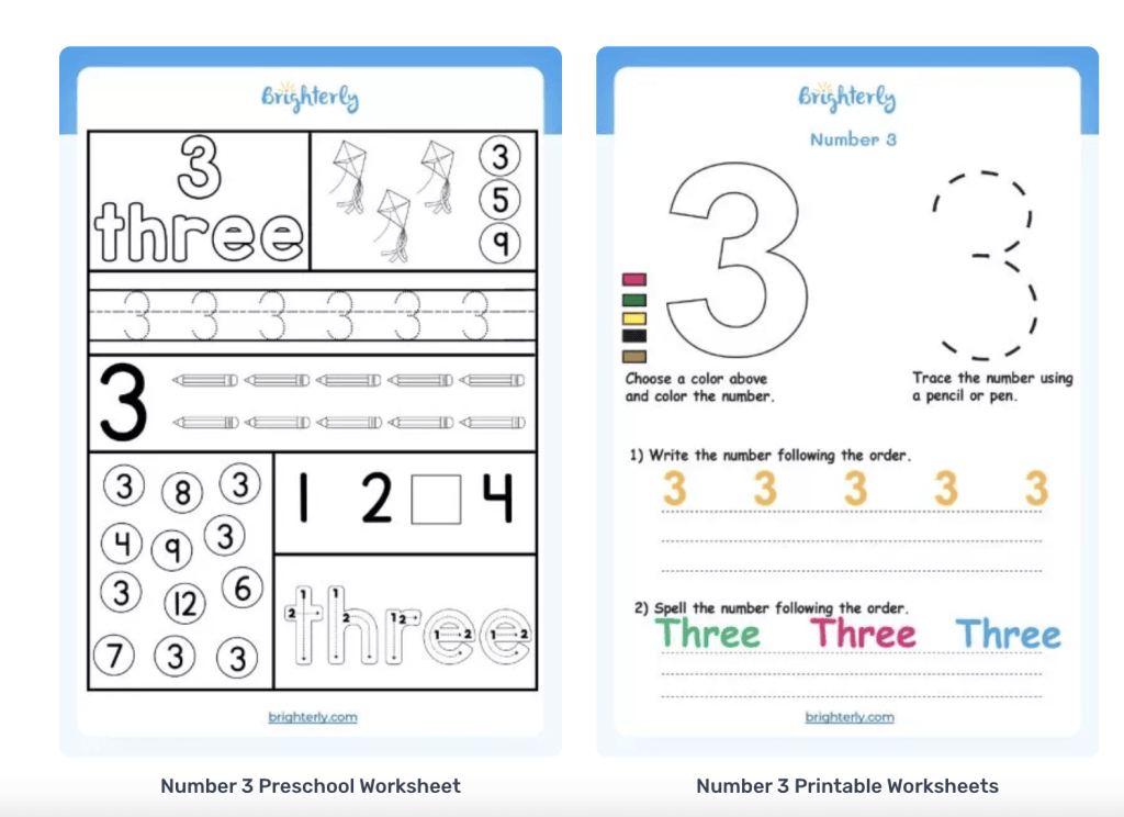 Number 3 worksheets 1