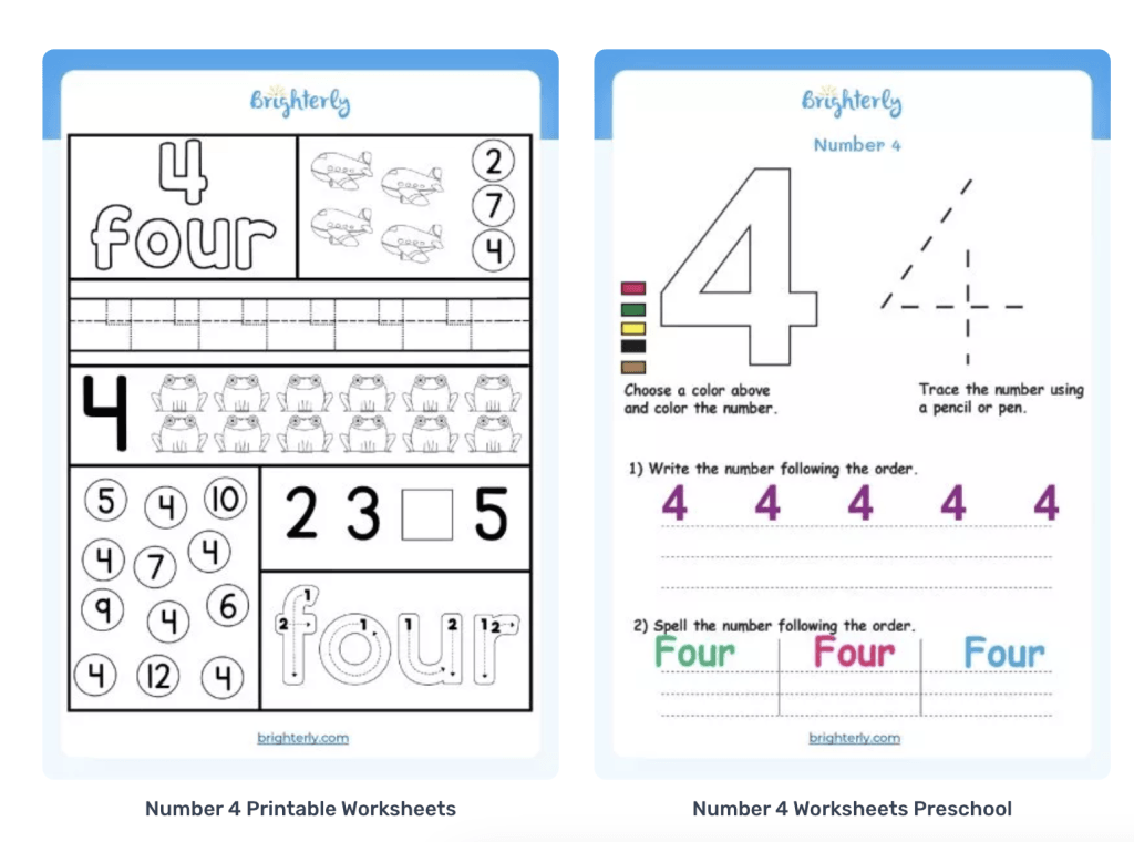 Number 4 worksheets 1