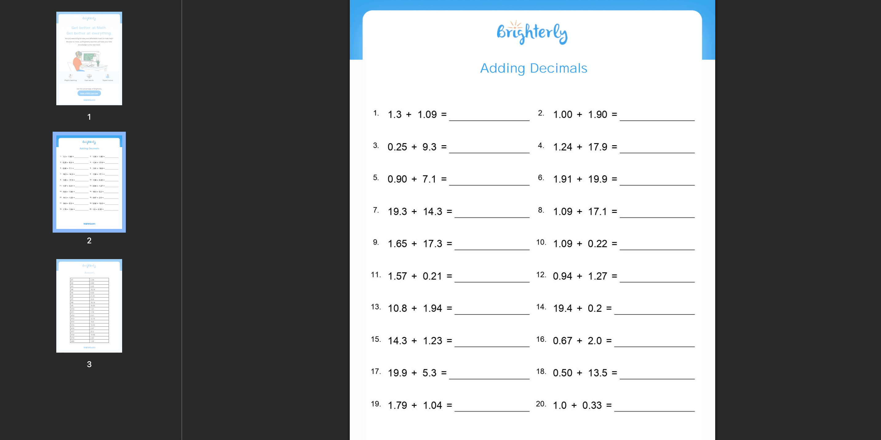 Decimals worksheets: Examples