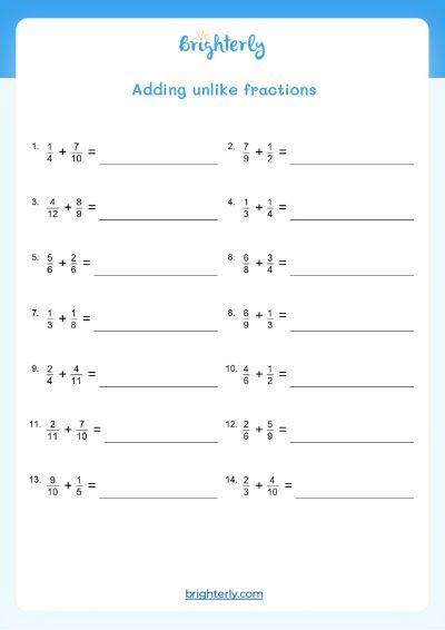 Fraction Addition Worksheets