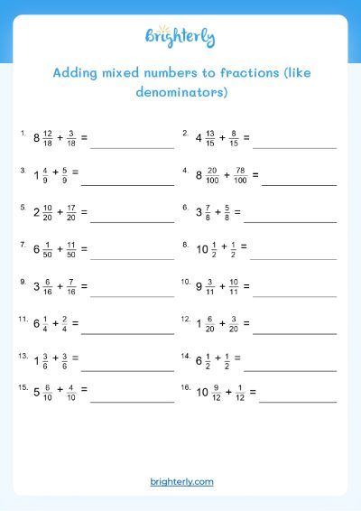 Add Fractions Worksheet