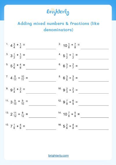 Adding Fraction Worksheets