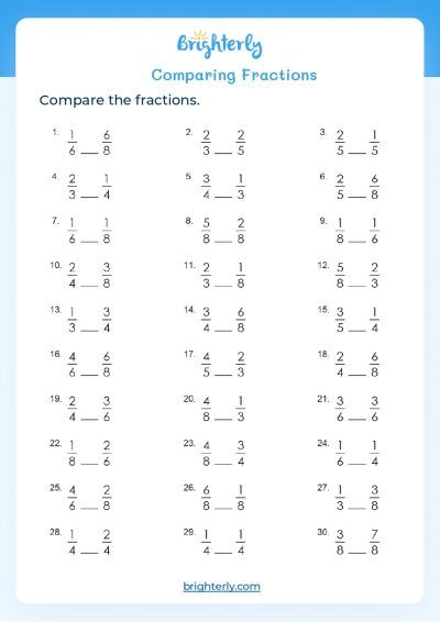 4th Grade Comparing Fractions Worksheet