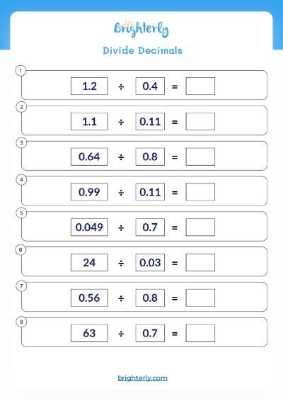 Dividing With Decimals Worksheet