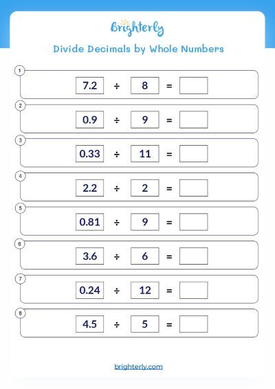 Decimal Division Worksheets