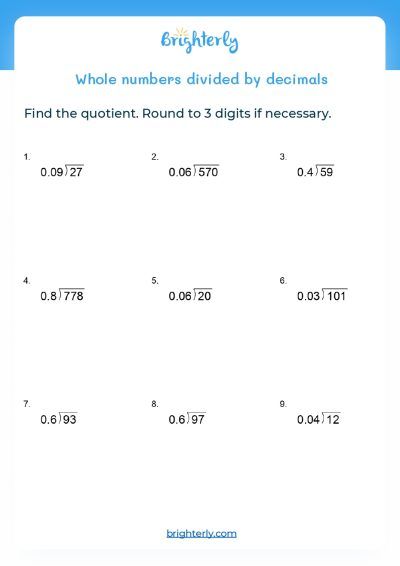 Division With Decimal Remainders Worksheet