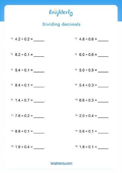 Dividing Decimals Worksheets