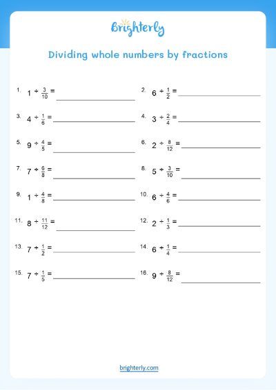 Dividing Fraction Worksheets