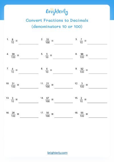 Convert Fraction To Decimal Worksheet