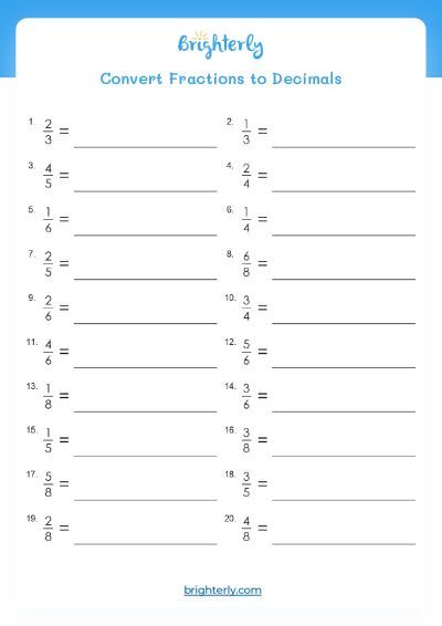 Fractions Into Decimals Worksheet