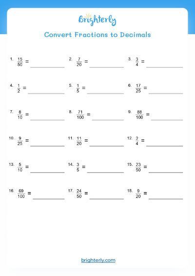 Fraction To Decimal Sheet