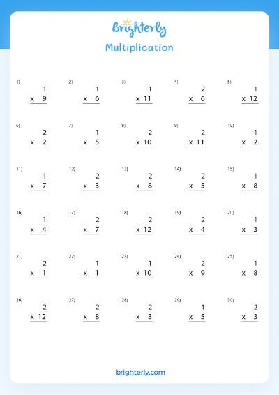 Multiplication Sheets for 3rd Graders