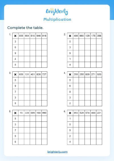 Multiplication Worksheet Grade 5