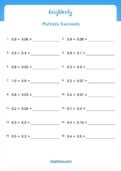 Multiplication With Decimals Worksheet