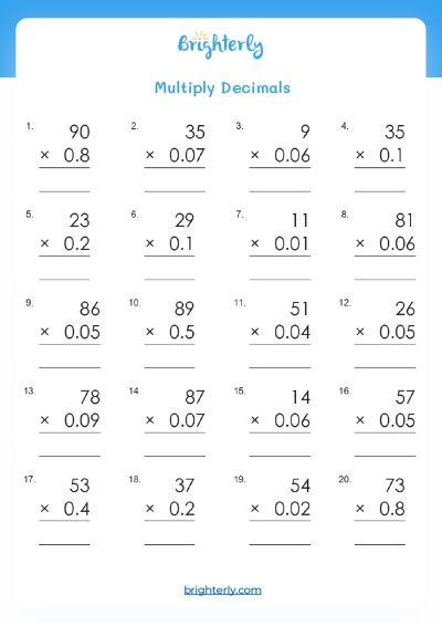 Multiplying With Decimals Worksheet