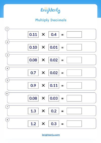 Decimal Multiplication Worksheets