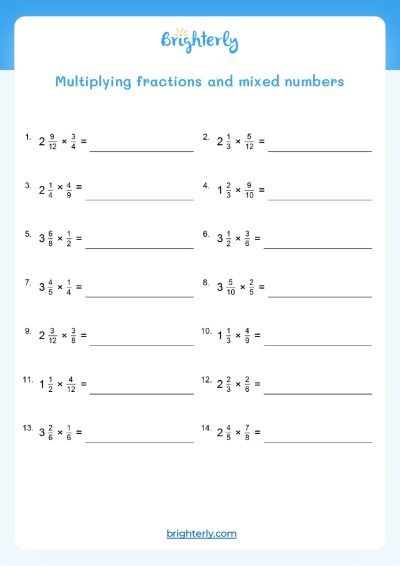 Multiplication Fractions Worksheets