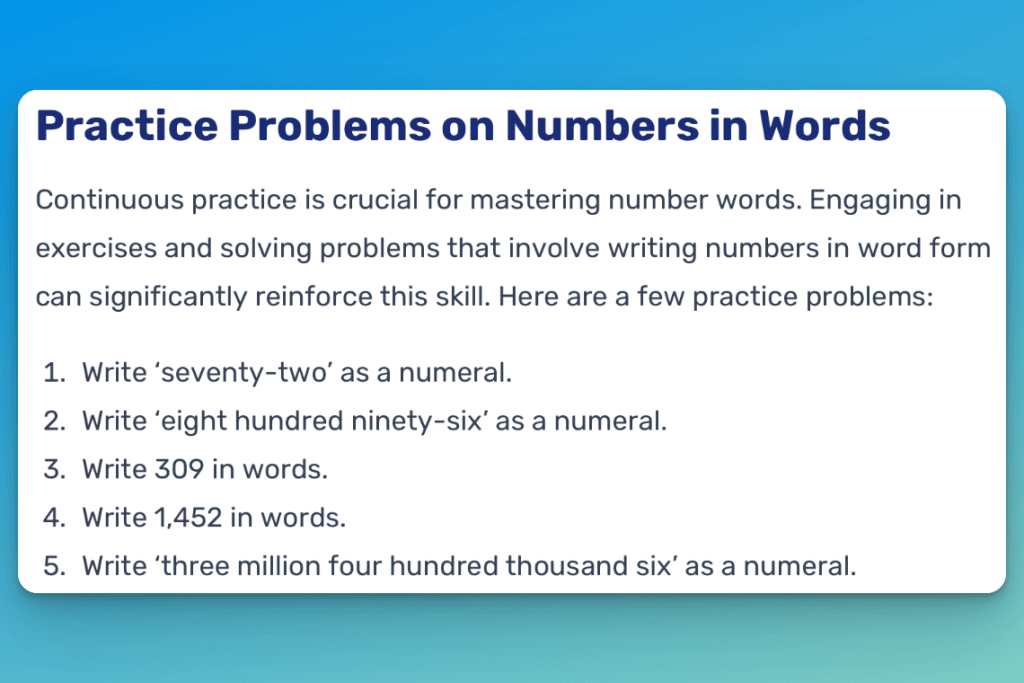 numbers in words