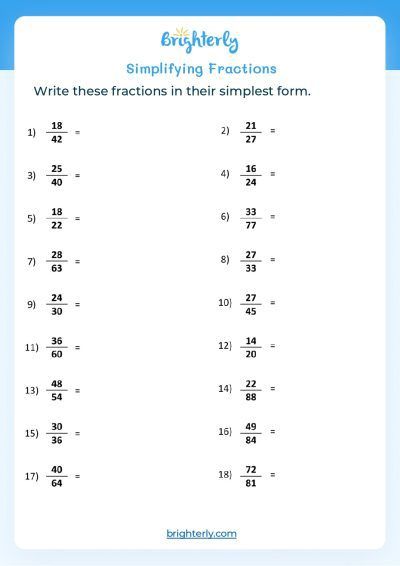 Simple Fraction Worksheets