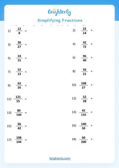 Fractions In Simplest Form Worksheet