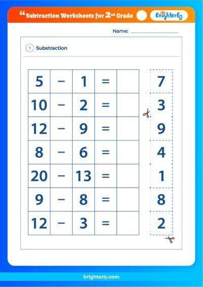 Subtraction For 2nd Grade Worksheets