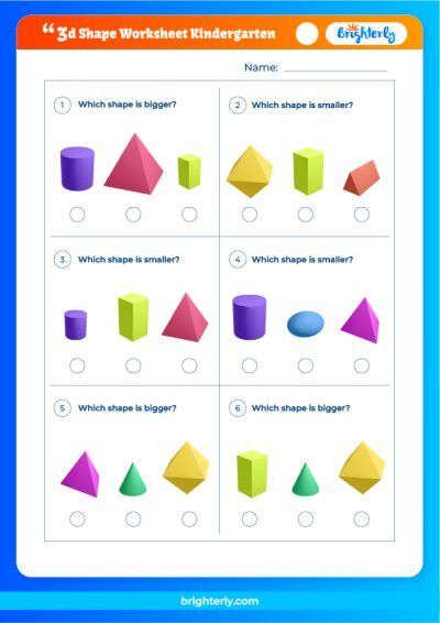 Kindergarten Printable 3D Shapes Worksheet