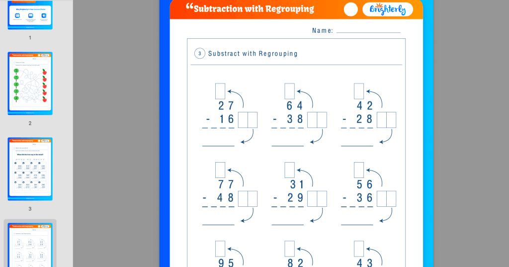 Subtracting with regrouping worksheets: Examples