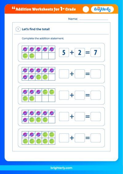 Free Addition Worksheets For 1st Grade