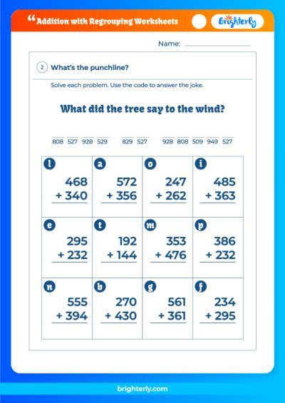 Addition Regrouping Worksheets