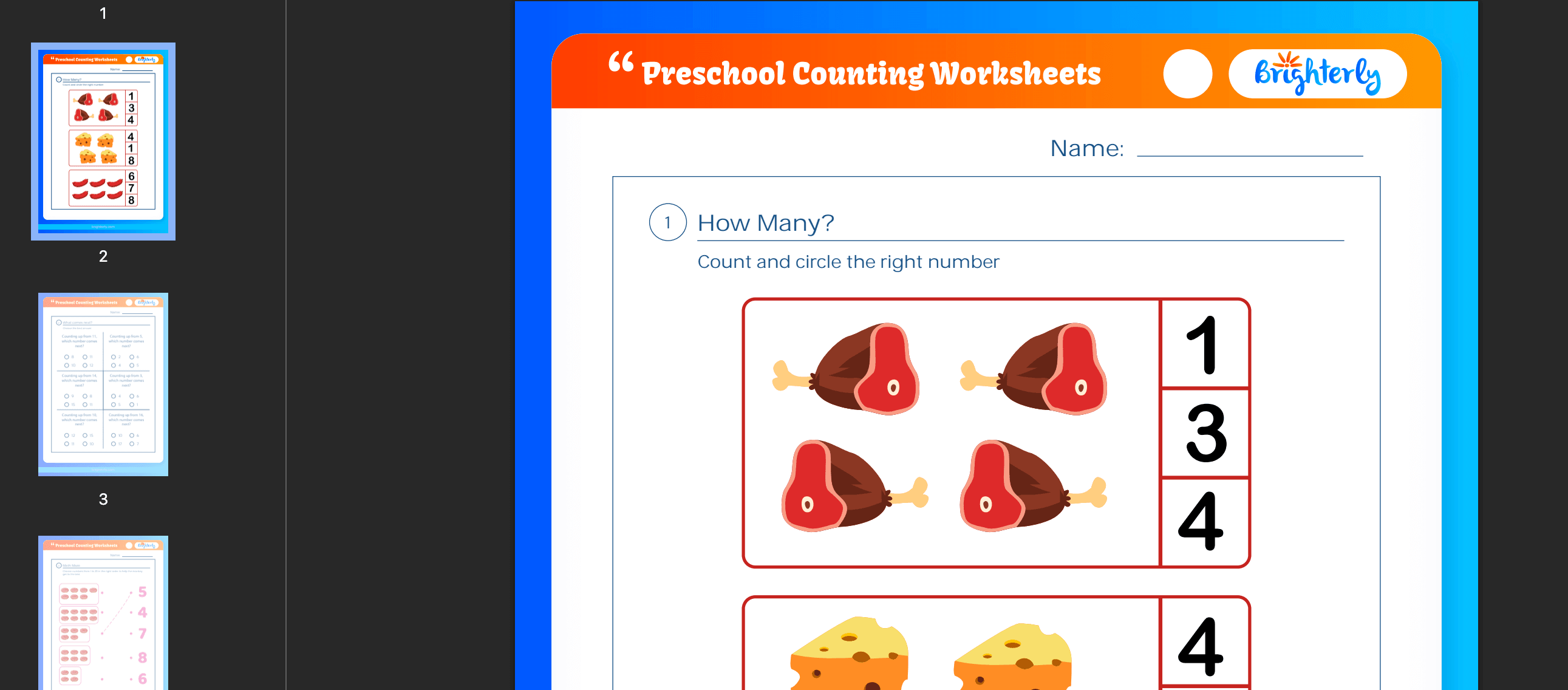 Counting worksheet preschool: Examples