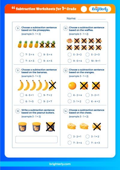 Subtraction Worksheets For 1st Grade