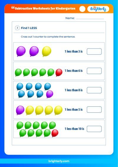 Worksheets On Subtraction For Kindergarten