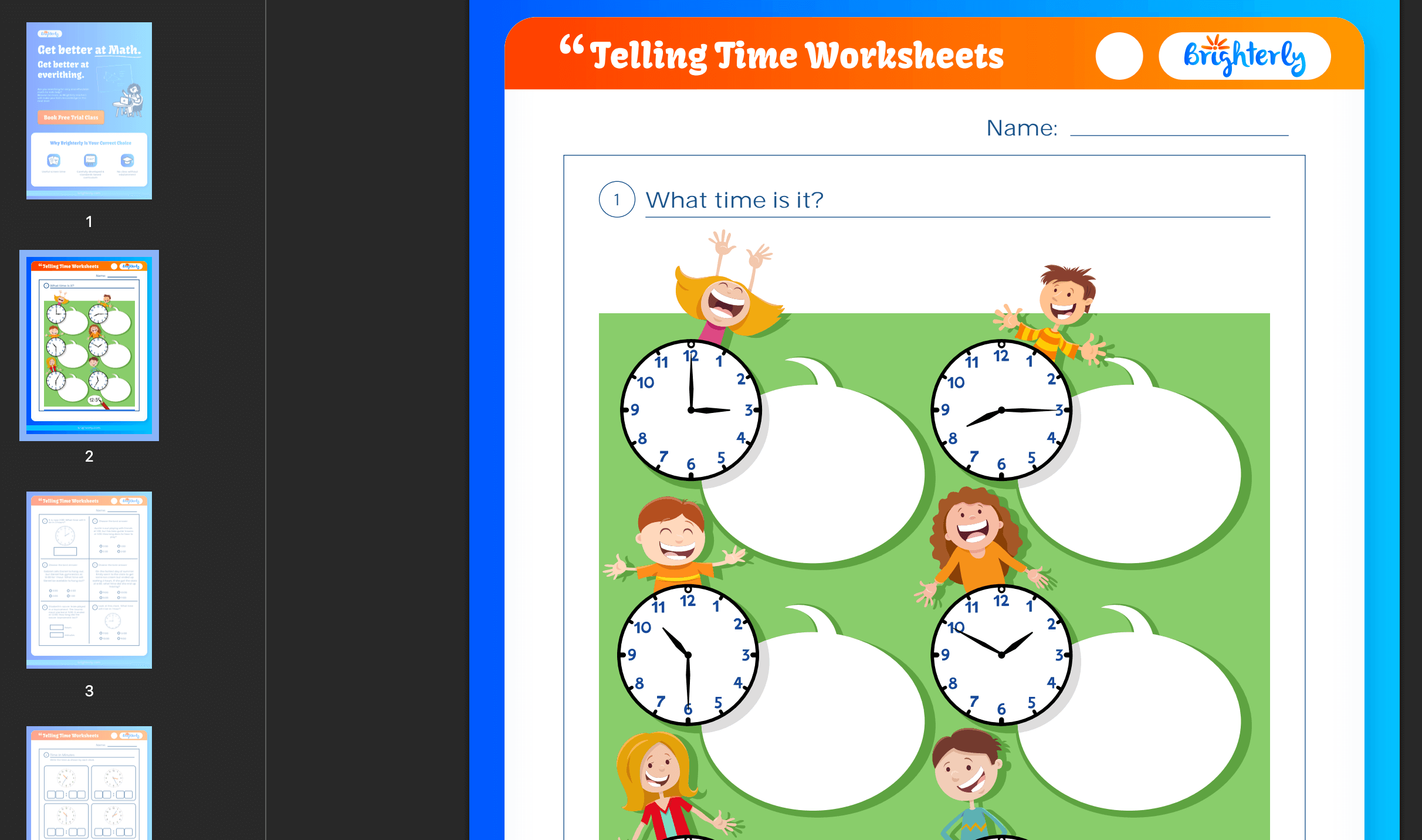 Telling time worksheet: Examples