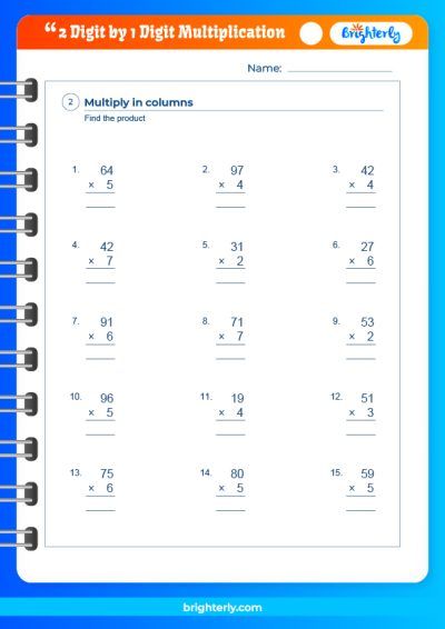 Two Digit By One Digit Multiplication Worksheets