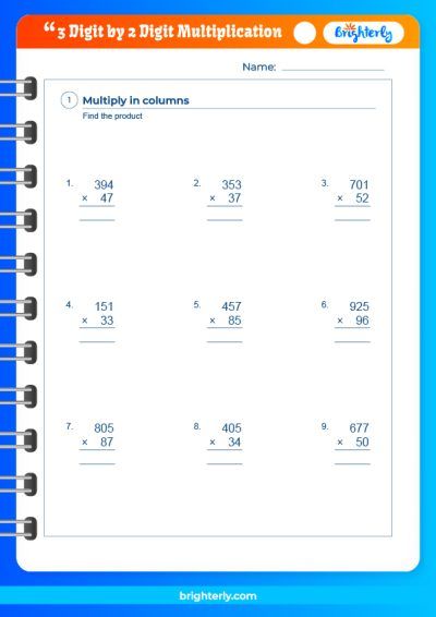 2 And 3 Digit Multiplication Worksheet Printable