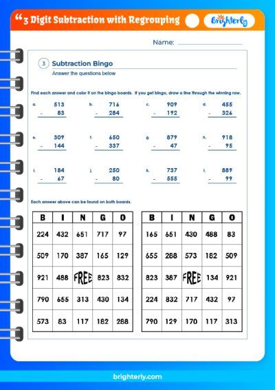 3 Digit Subtraction With Regrouping Worksheets 2nd Grade