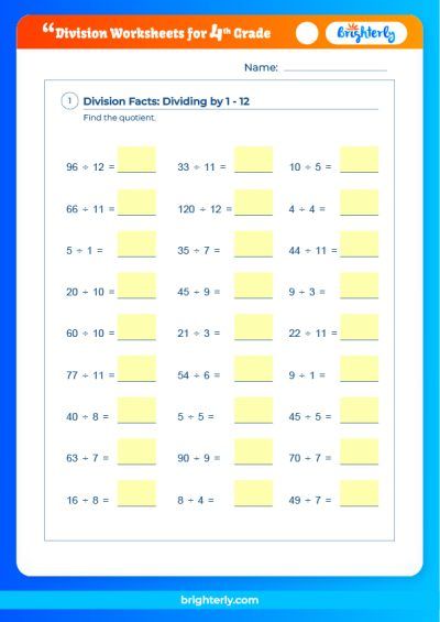 Division Worksheets Grade 4 With Remainder