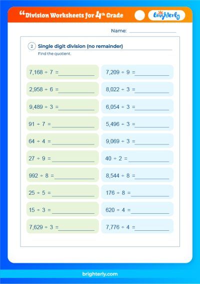 Division Worksheets Grade 4 With Answers