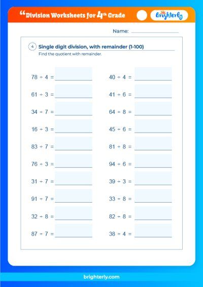 Division With Remainders Worksheet Grade 4