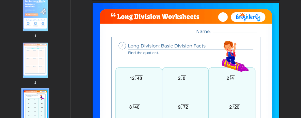 Long division worksheet: Examples