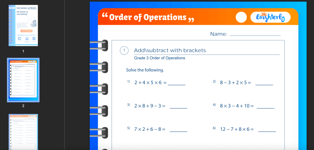Order of operations worksheet: Examples by Brighterly