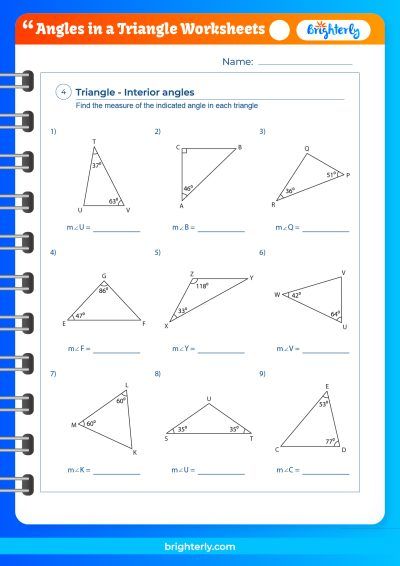 Angles Of A Triangle Worksheets