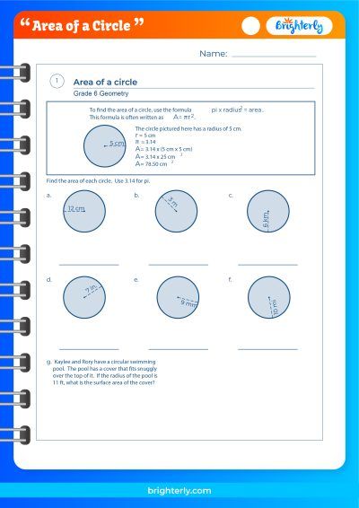 Area Of Circle Worksheet