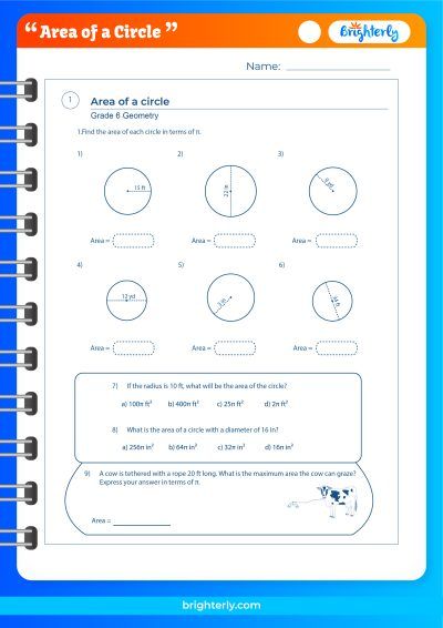 Worksheets On Area Of Circles