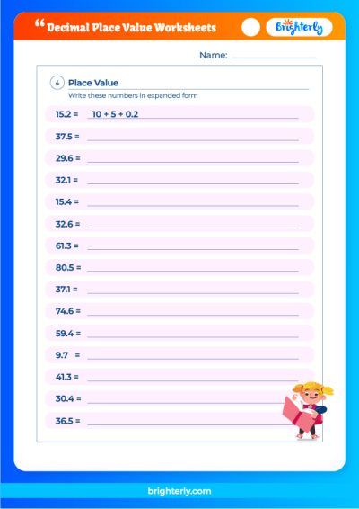 Decimal Place Worksheet