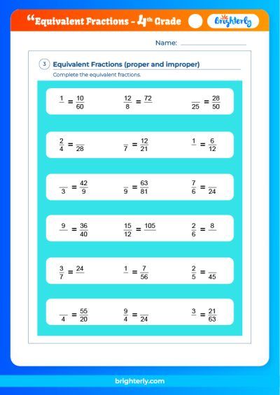 Equivalent Fractions 4th Grade Worksheet