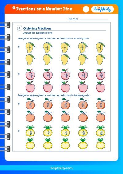 Comparing Fractions On A Number Line Worksheet